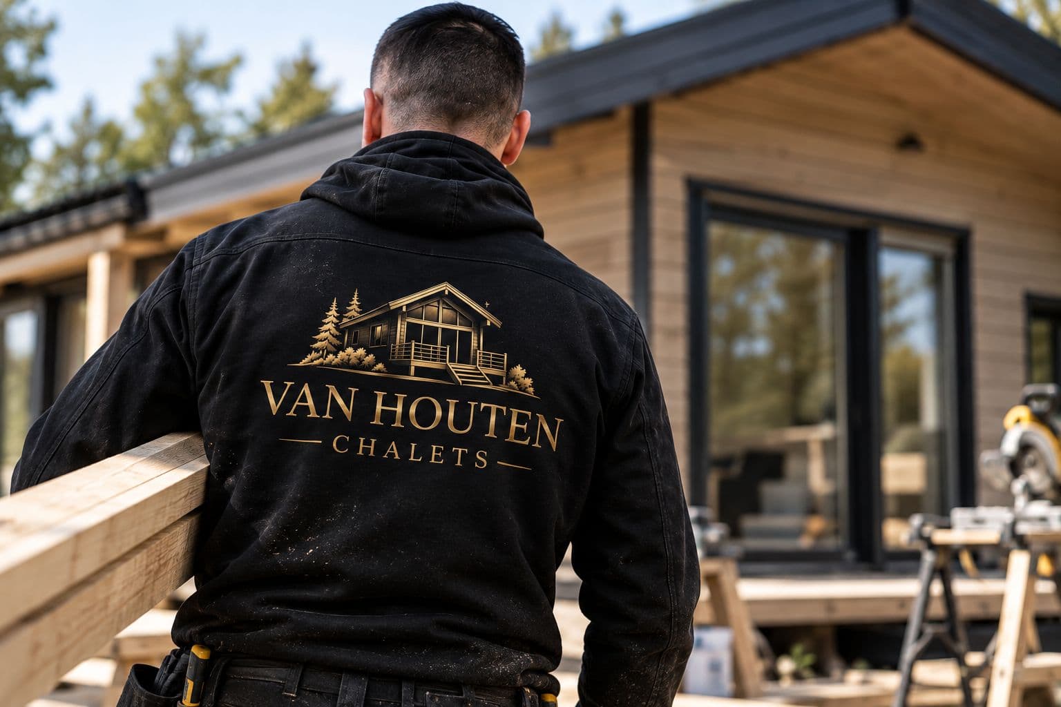 Vakman van Van Houten Chalets bij een chalet